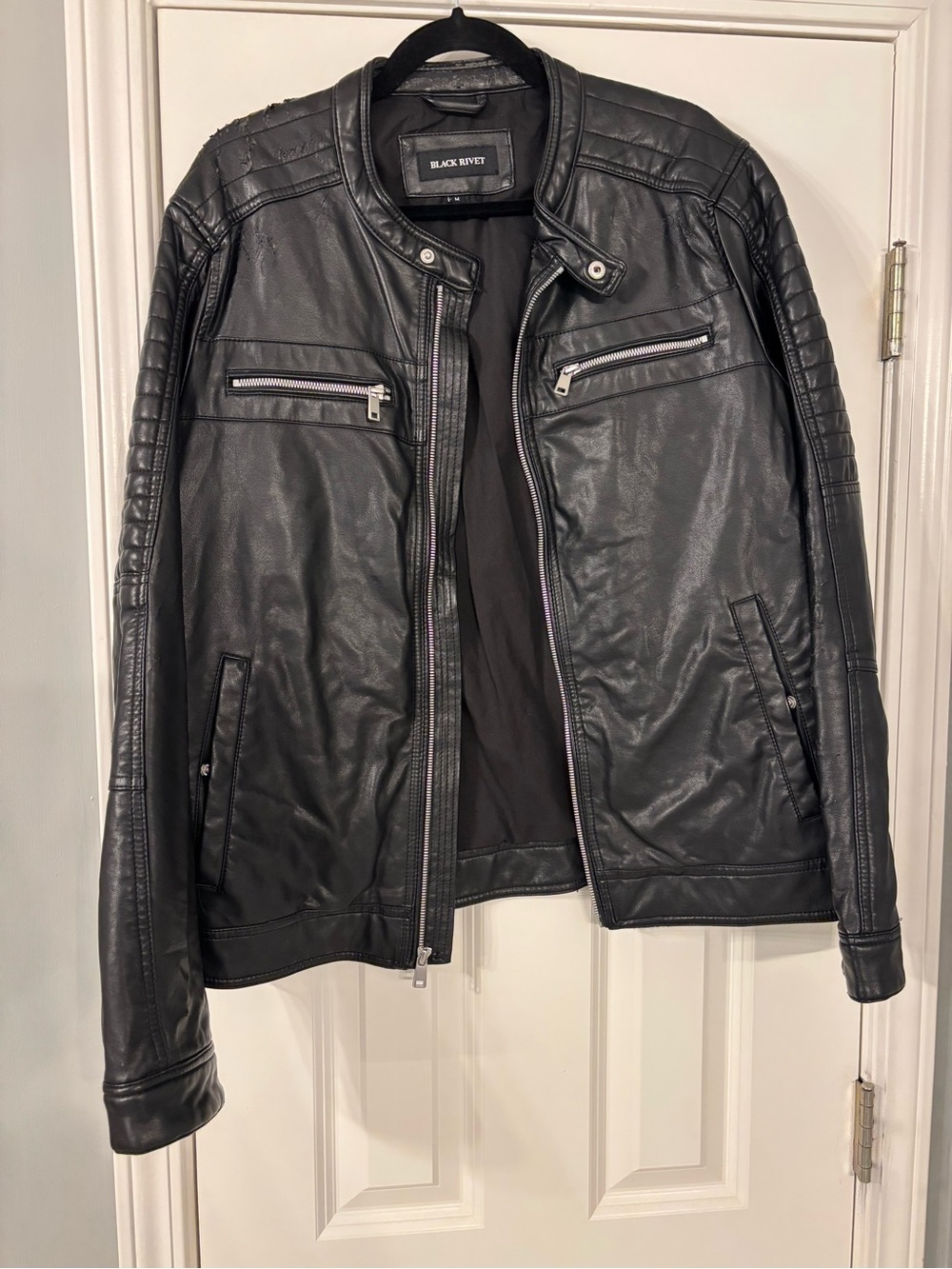 Black Rivet Men's Black Faux Leather Quilted Moto Jacket
